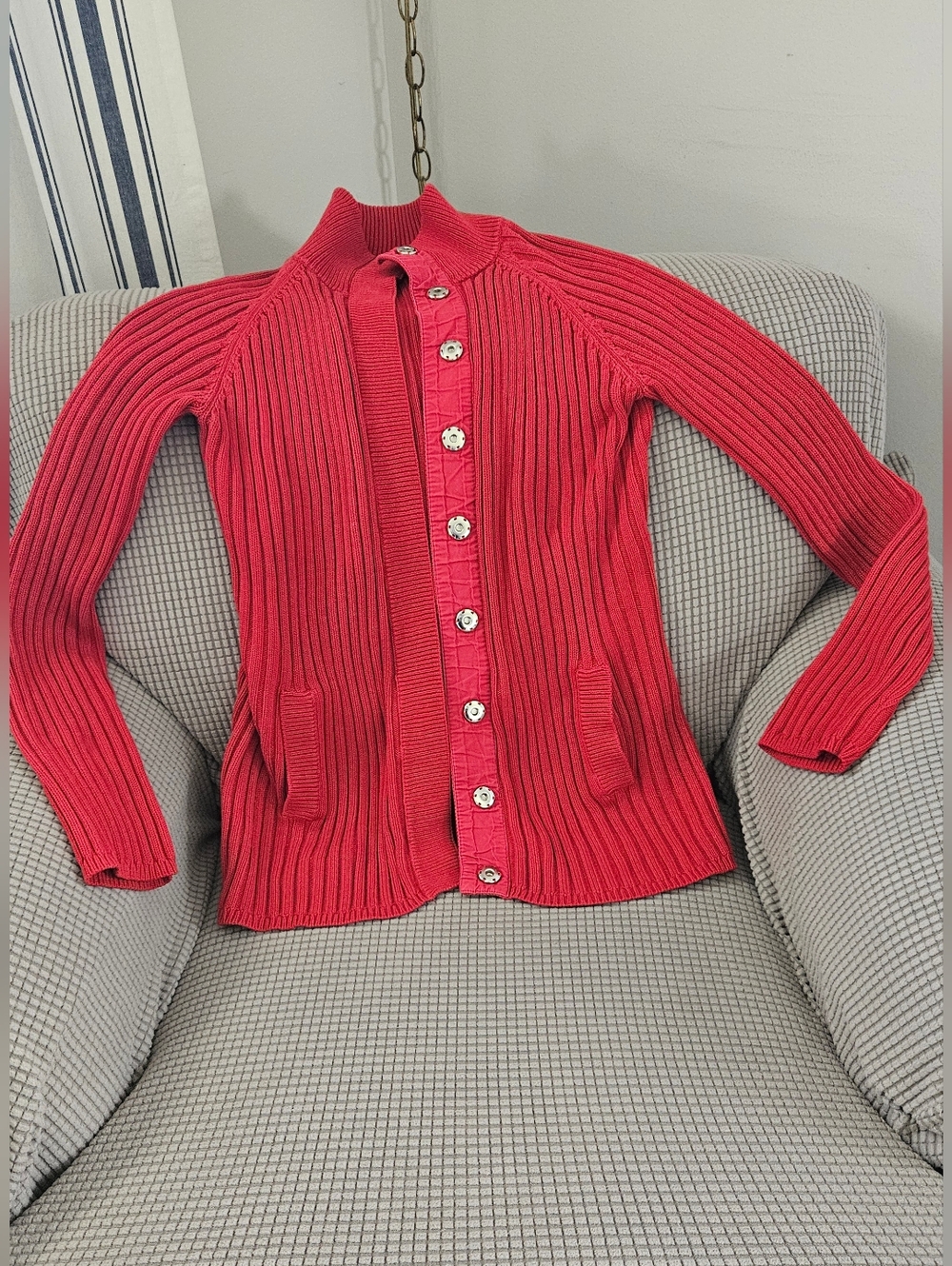 Moda International Red Ribbed Snap-Front Cardigan